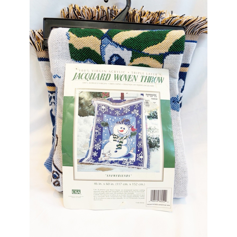 Crown Crafts Jacquard Woven Throw Christmas Theme, NIP, 46 x 60 Snowman